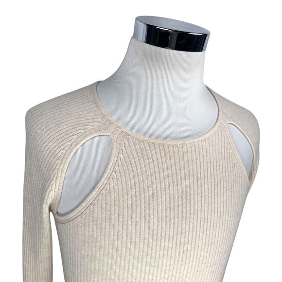Reformation Cutout Shoulder Sweater Womens Large Cream 100% Cashmere Ribbed Knit - Picture 2 of 10